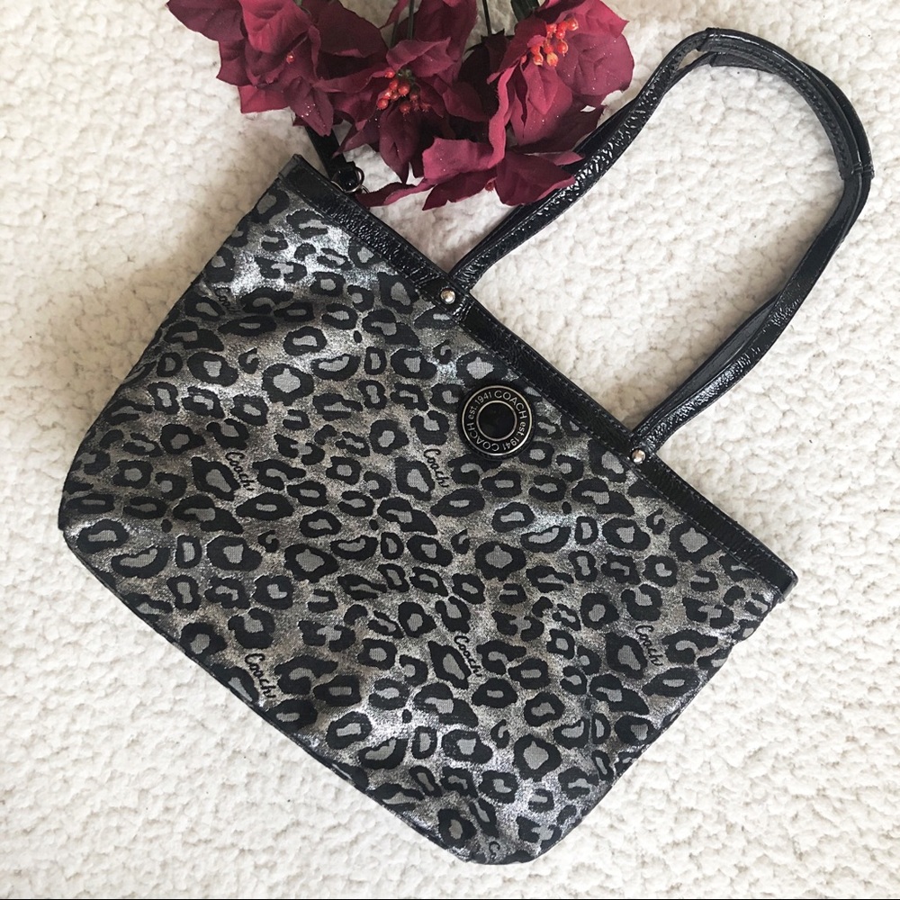 Coach Silver and Black Leopard Print Tote